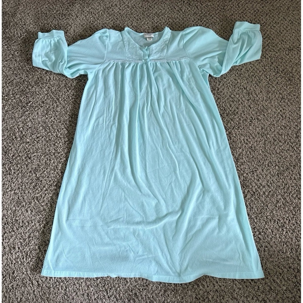 VTG Ashley Stewart Intimates Women's Polyester Blue Long Sleeve Nightgown Size L
